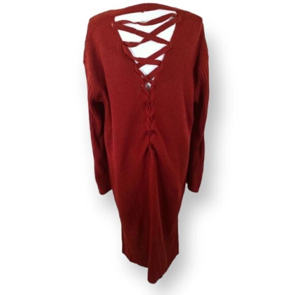 NO BOUNDARIES RUST LACE UP BACK LONG CARDIGAN SZ.XL GUC - Picture 5 of 9